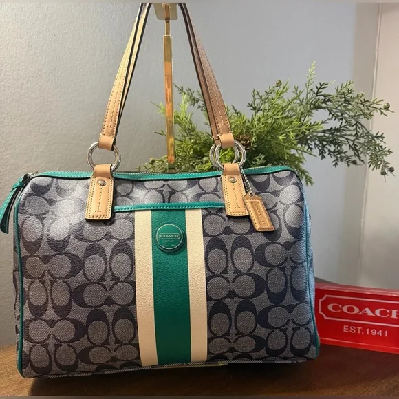 Coach Signature Stripe Jade Satchel/Crossbody - Picture 2 of 16